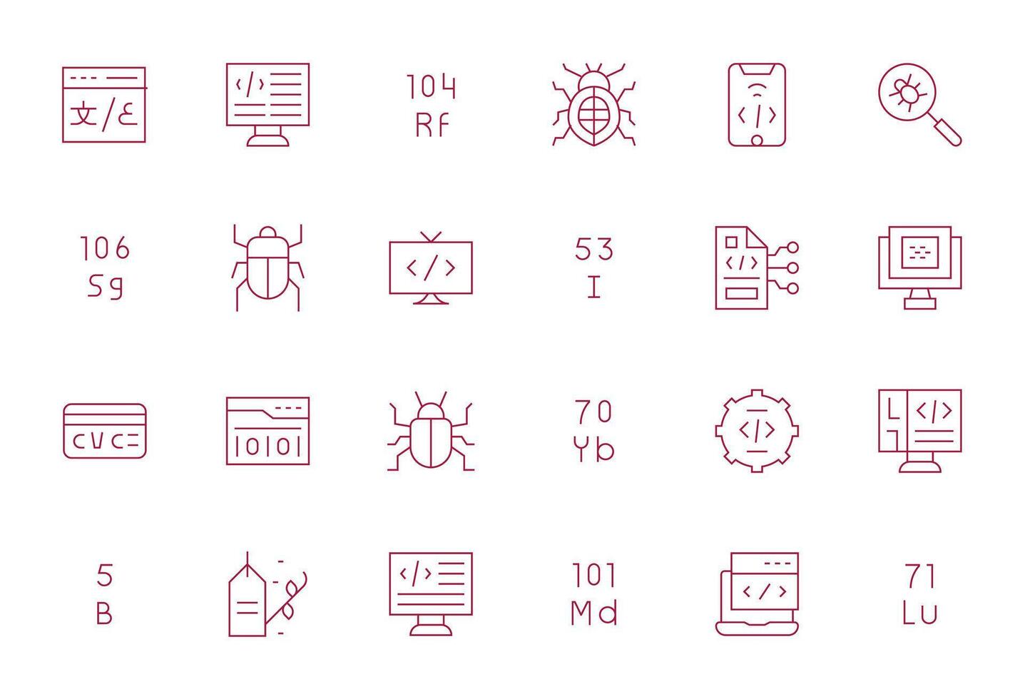 24 Delgado línea editable íconos hecho a mano para código retina Listo aplicaciones vector