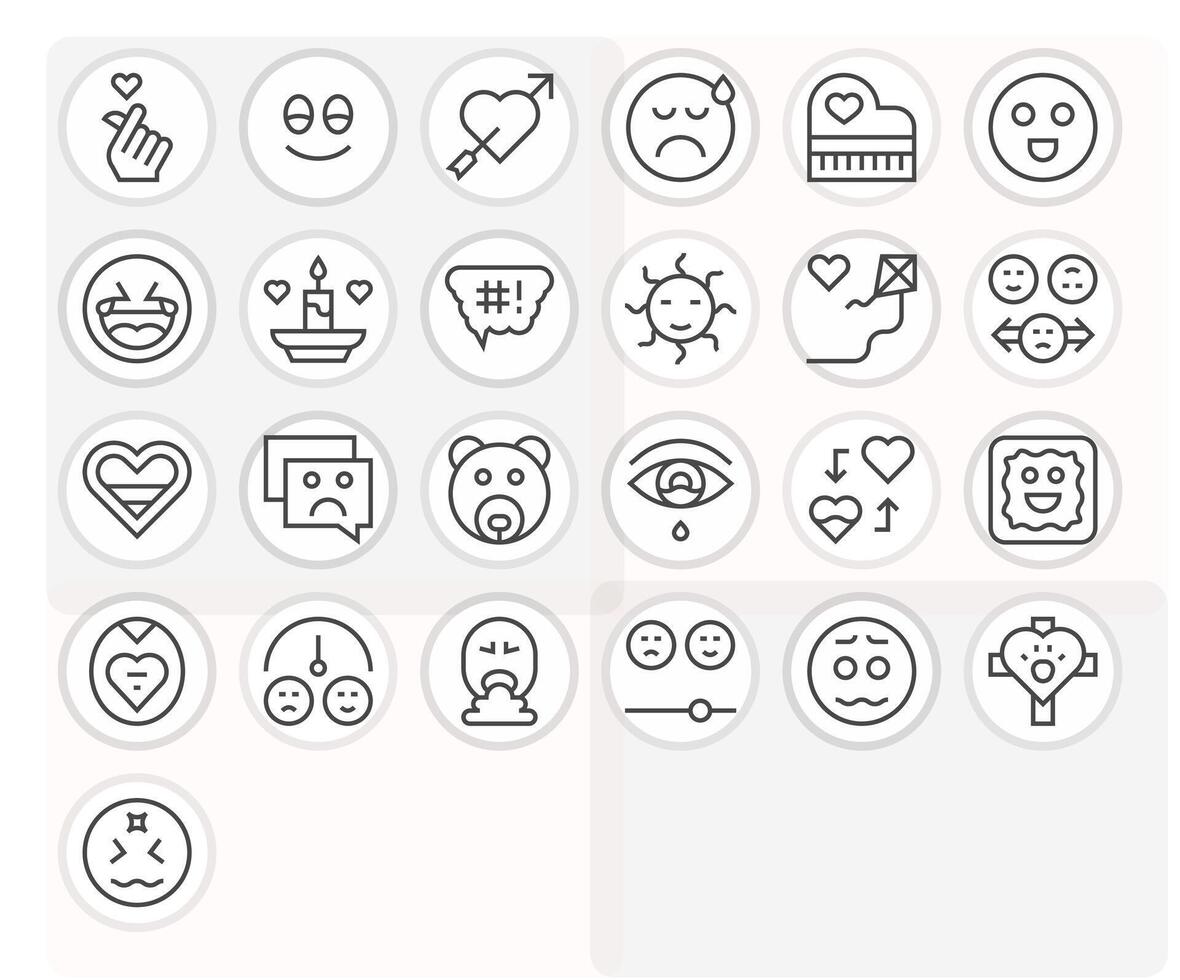 Emotion Icon Set with 25 Regular Line High Resolution Pixel Optimized Graphics vector