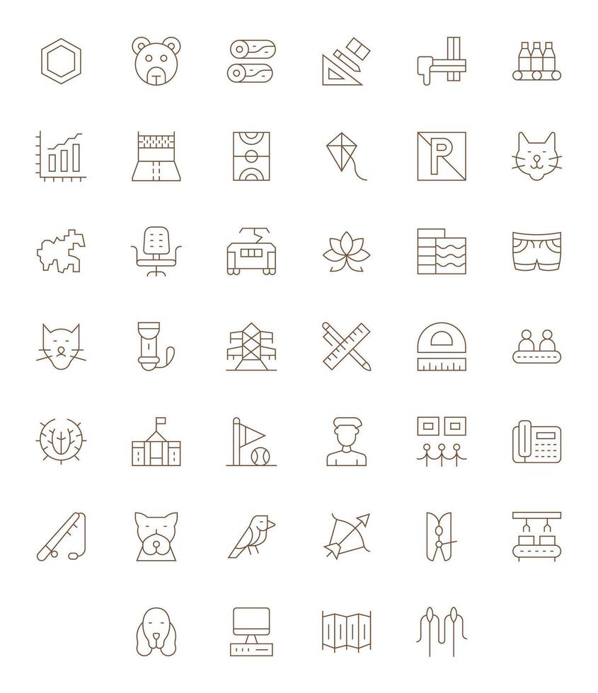 40 PIXEL Perfect Thin Line Icons designed for Line Interface vector