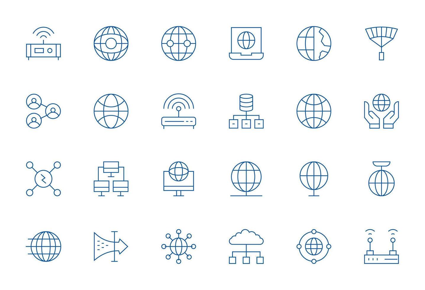 Network Connection Icon Set with 24 Thin Line 64x64 PIXEL Perfect Graphics vector