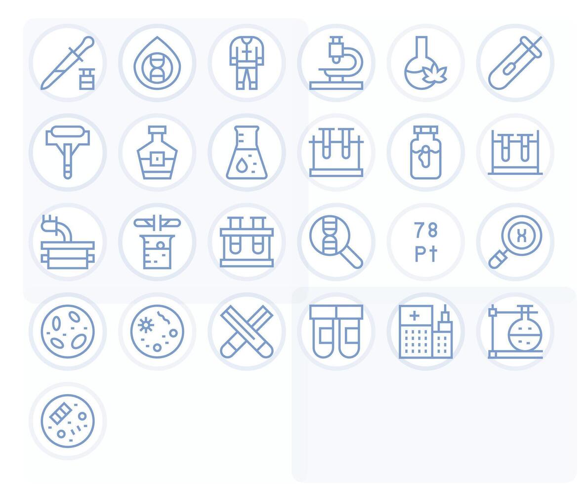 25 píxel optimizado íconos temática alrededor laboratorio en 128x128 regular línea formato vector