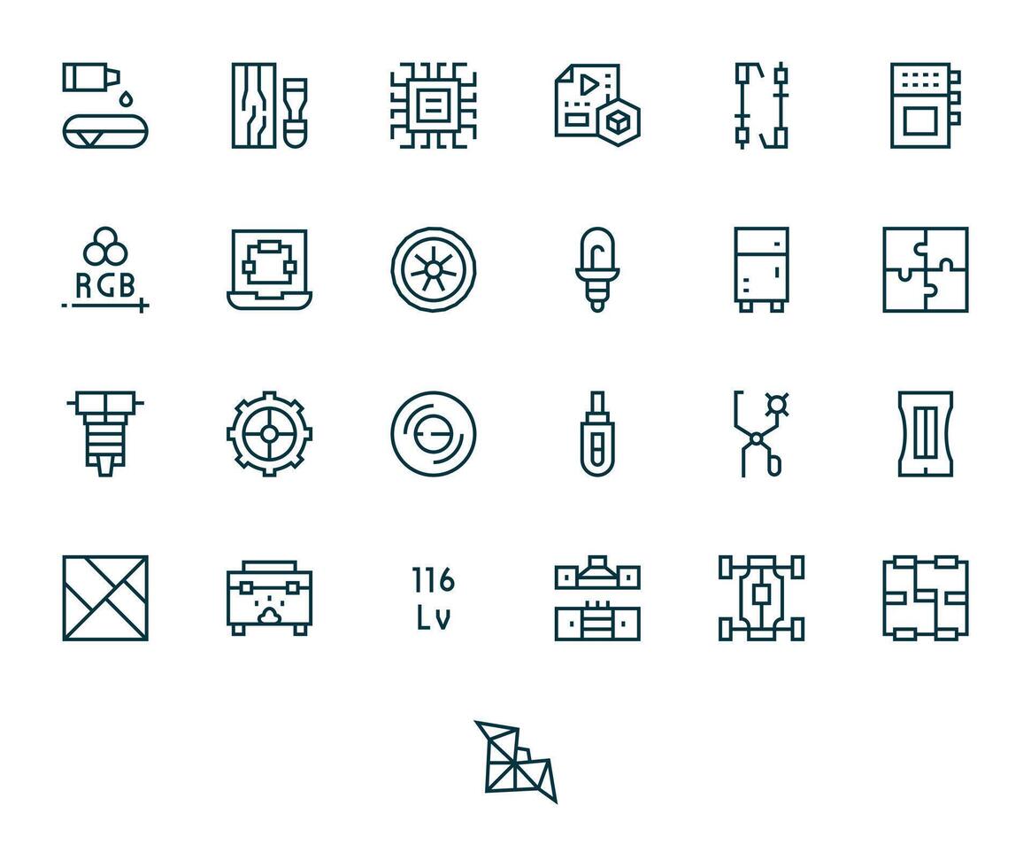 Component Retina Ready Icon Pack with 25 Regular Line Grid Fitted Elements vector