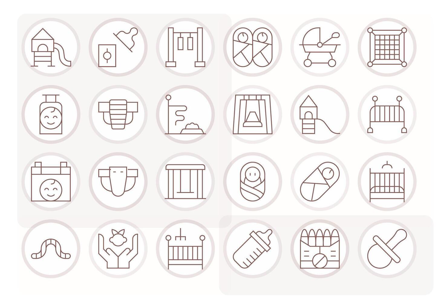 24 Icons for Childcare featuring 256x256 Pixel Optimized Thin Line Graphics vector