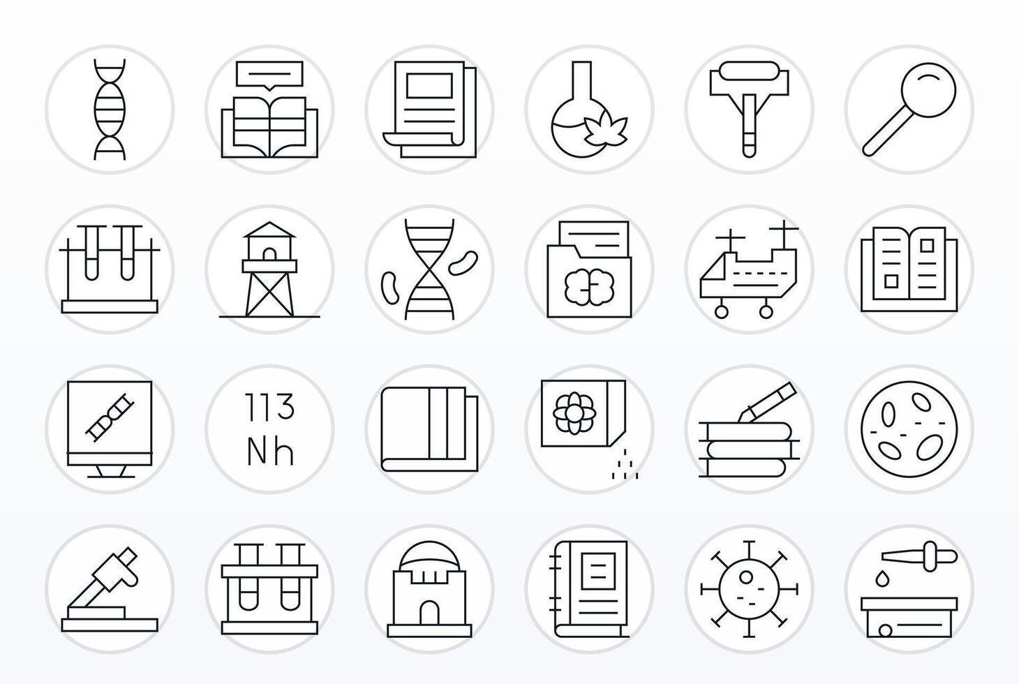 24 Thin Line Display Perfect Icons for Research Graphics vector