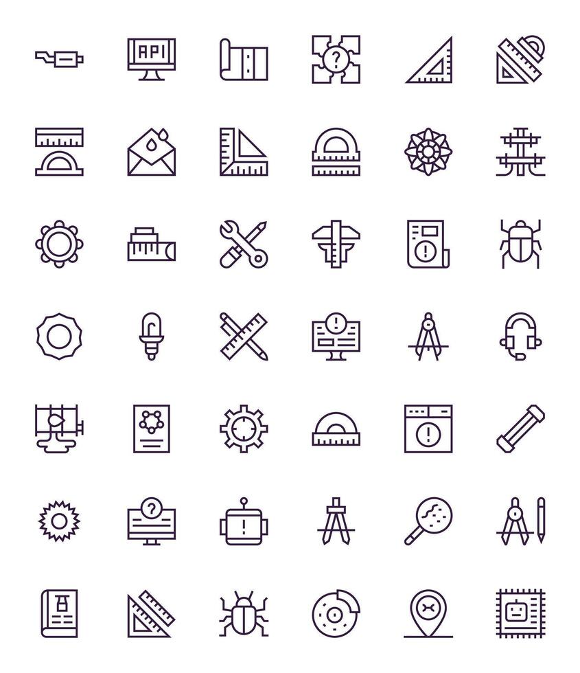 Technical Essential Set including 42 Display Perfect Regular Line 128x128 Icons vector