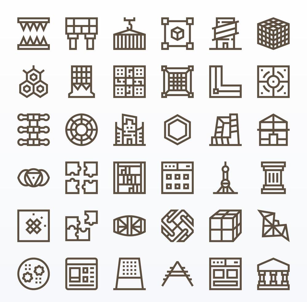 36 Display Perfect Icons themed around Framework in 256x256 Bold Line format vector
