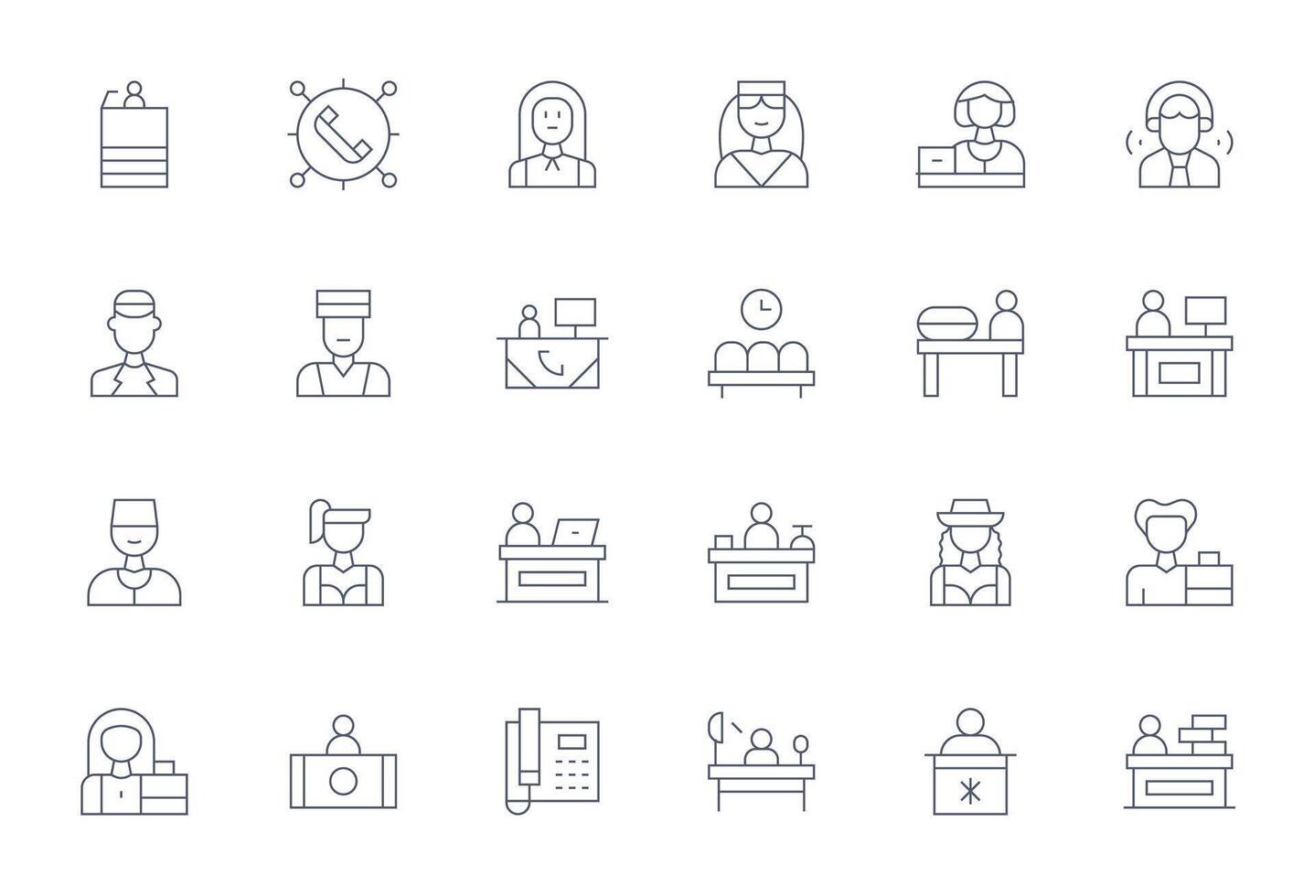 24 64x64 Pixel Aligned Icons for Receptionist in Thin Line Theme vector