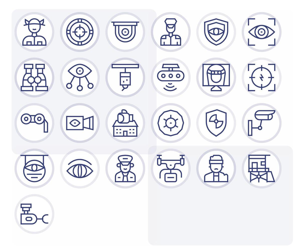 25 High Resolution Regular Line Pixel Aligned Icons for Surveillance Projects vector