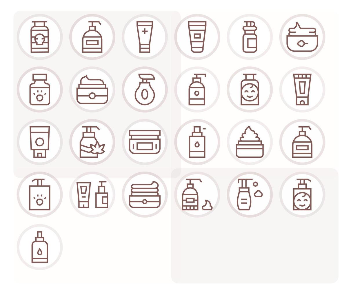 25 Grid Fitted Icons themed around Lotion in 128x128 Regular Line format vector