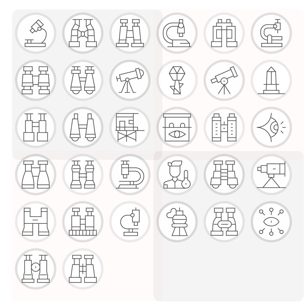 32 Grid Fitted Thin Line Icons designed for Observation Interface vector