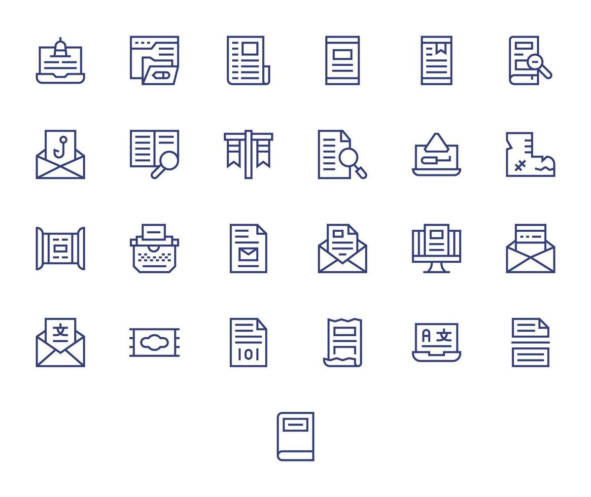 Digital Document Scalable Set featuring 25 PIXEL Perfect Regular Line 64x64 Icons vector