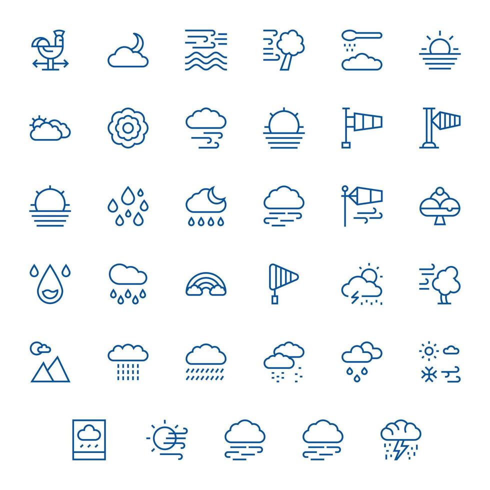 Meteorology Icon Toolkit featuring 35 Pixel Aligned 64x64 Regular Line elements vector