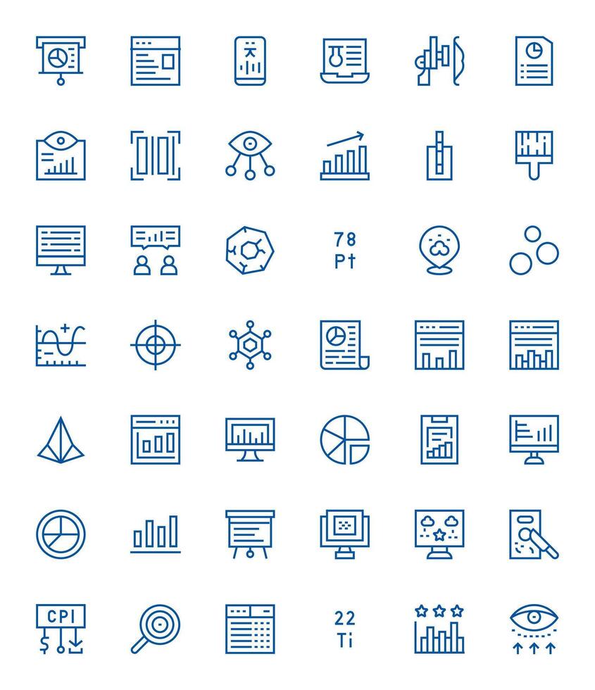 datos visualización presentando 42 alto resolución íconos en regular línea diseño vector