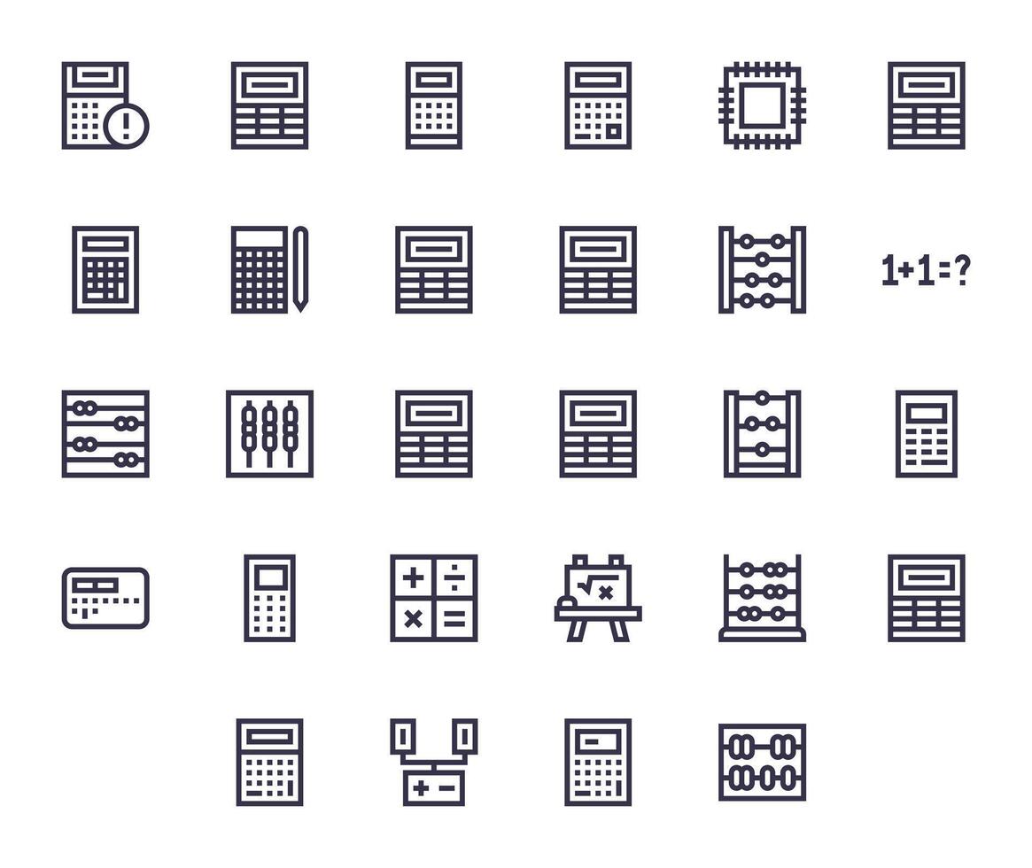 28 Pixel Aligned Bold Line Icons designed for Arithmetic Interface vector