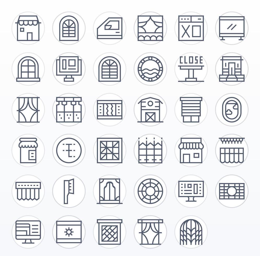 Window Complete Package with 35 256x256 Regular Line Pixel Aligned Icons vector