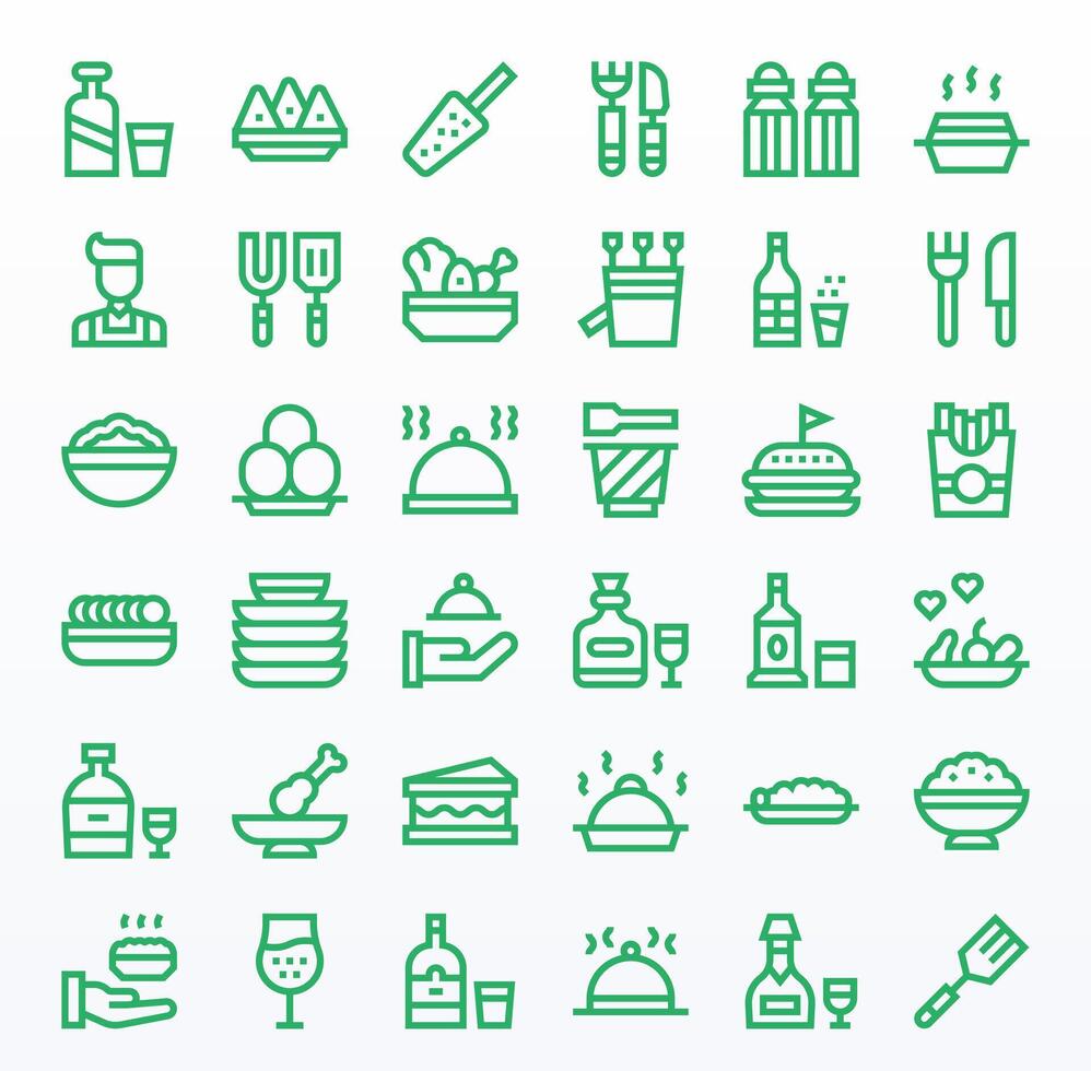 36 Icons for Serving optimized in Pixel Aligned 64x64 Bold Line resolution vector