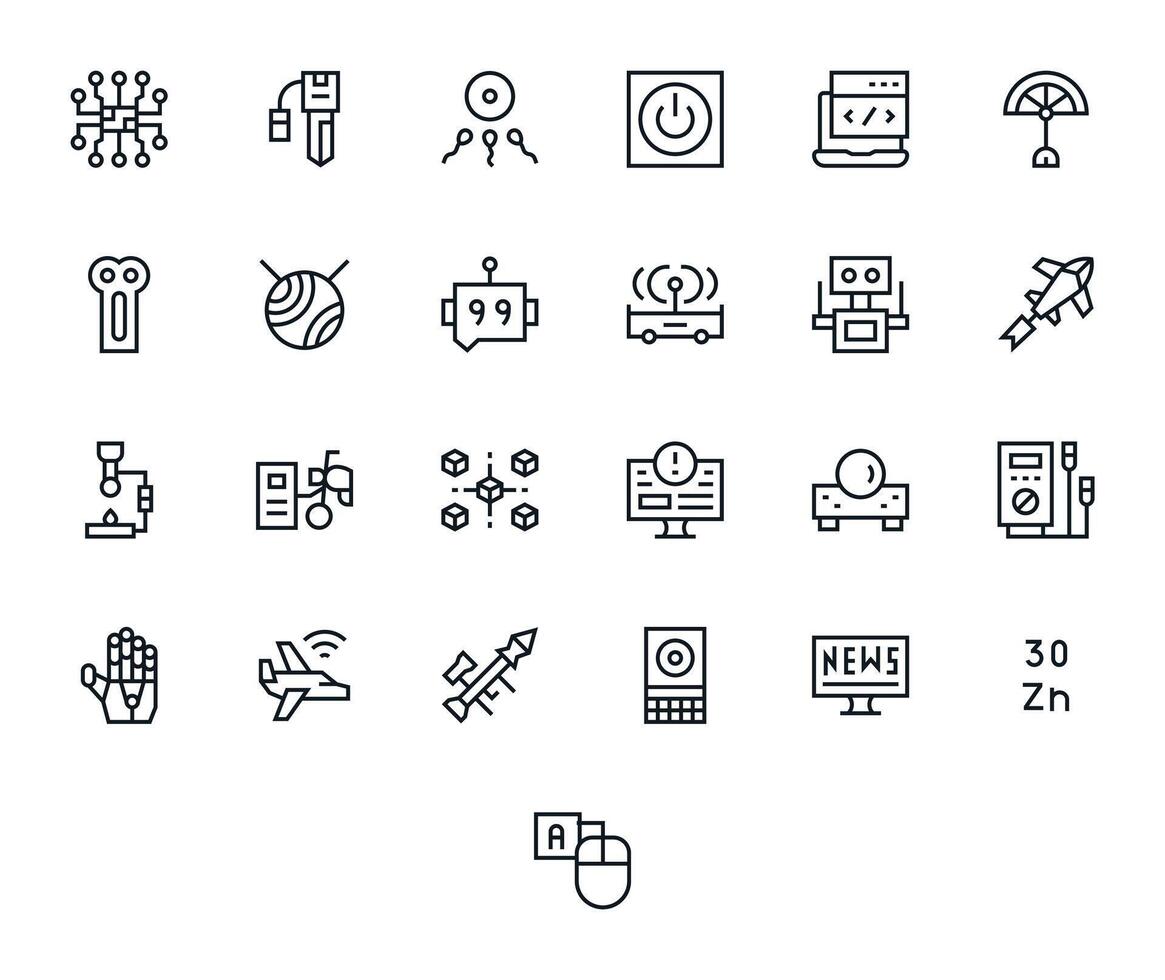 25 64x64 Regular Line Icons for Technology with PIXEL Perfect precision vector