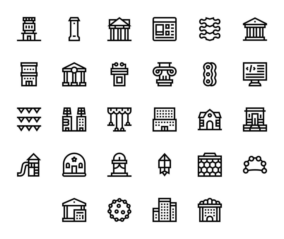 28 Icons for Structure featuring 256x256 Grid Fitted Bold Line Graphics vector