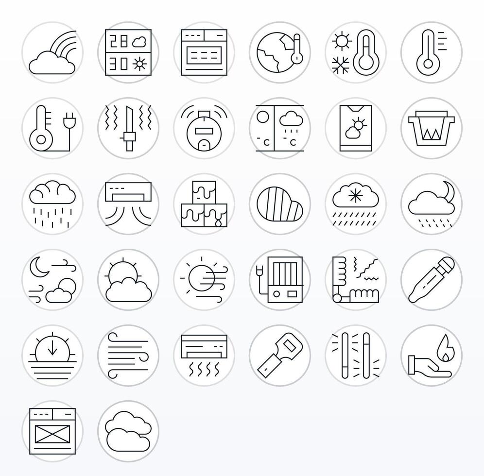 Temperature Essential Set including 32 Pixel Optimized Thin Line 128x128 Icons vector