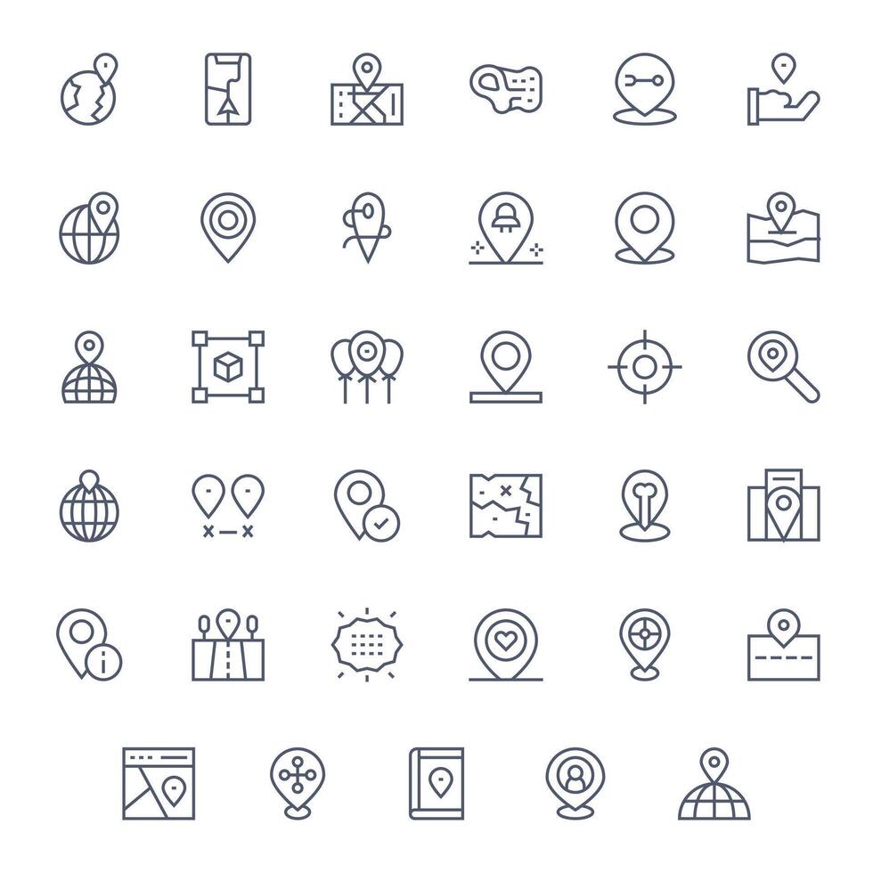 35 128x128 Regular Line Icons for Coordinates with Display Perfect precision vector
