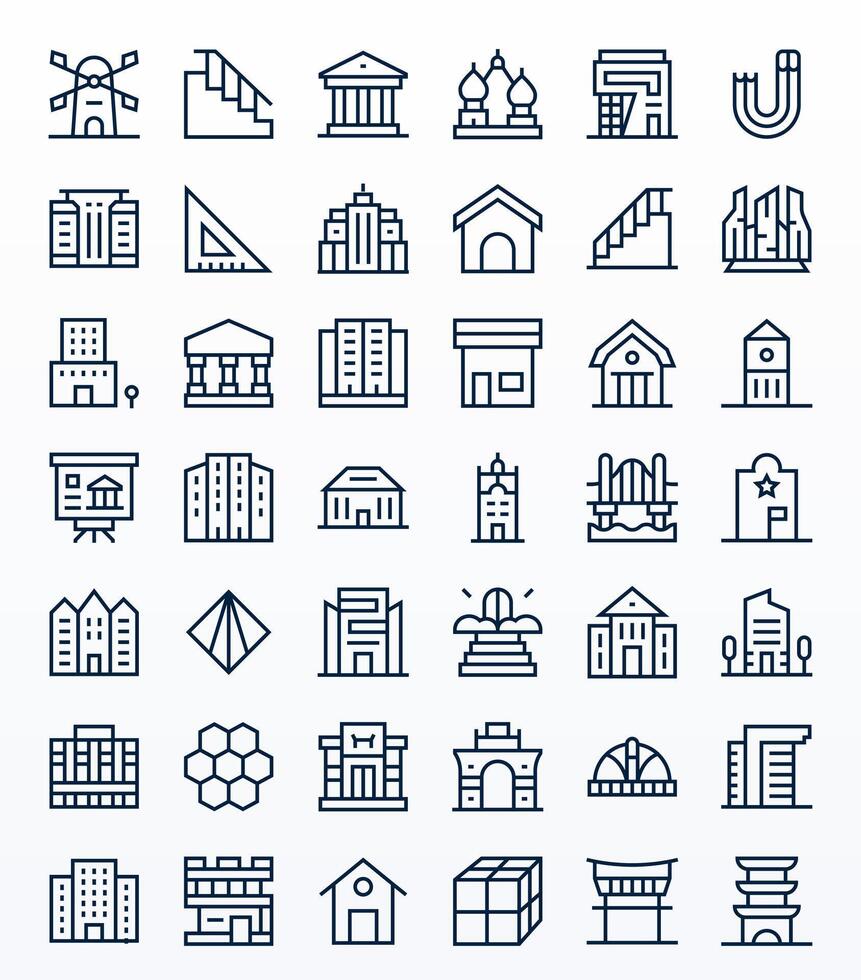 Architecture Graphics Pack including 42 Regular Line 128x128 Grid Fitted Icons vector