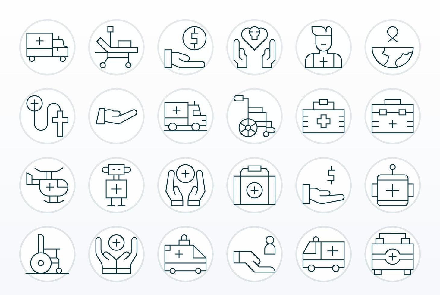 24 Icons for Aid optimized in Pixel Aligned High Resolution Thin Line resolution vector