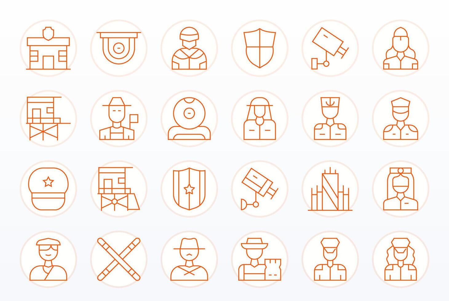 24 Thin Line Icons from Guard in High Resolution Grid Fitted Quality vector