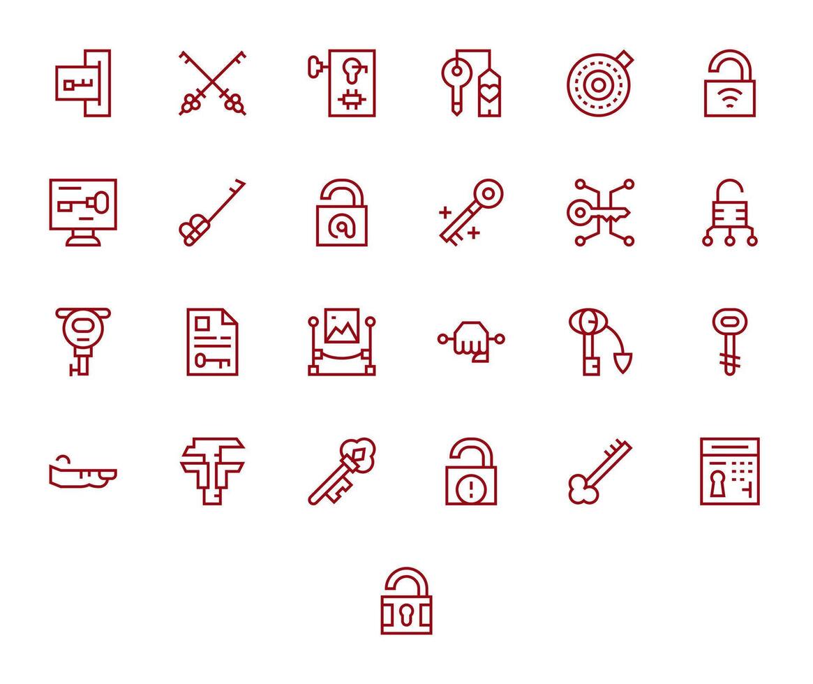 Unlock Icon Set with 25 Regular Line 256x256 Display Perfect Graphics vector