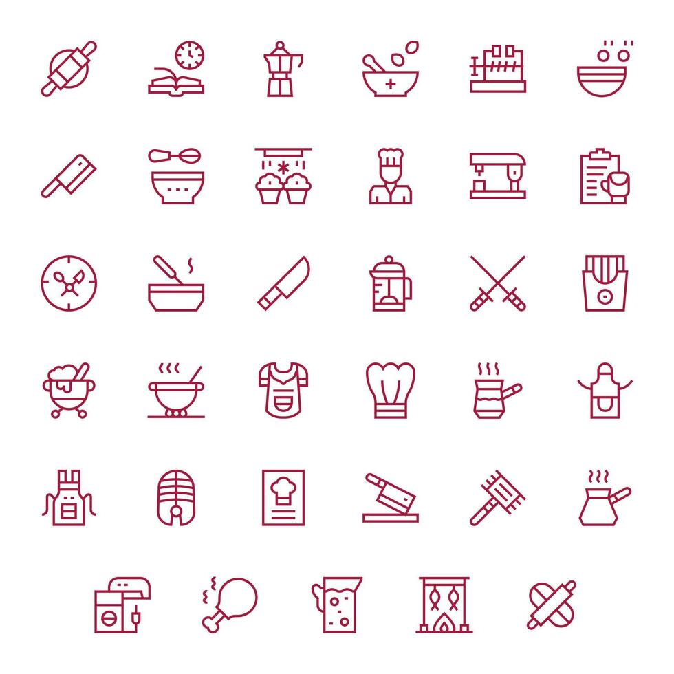 Preparation Icon Toolkit featuring 35 Grid Fitted Retina Ready Regular Line elements vector