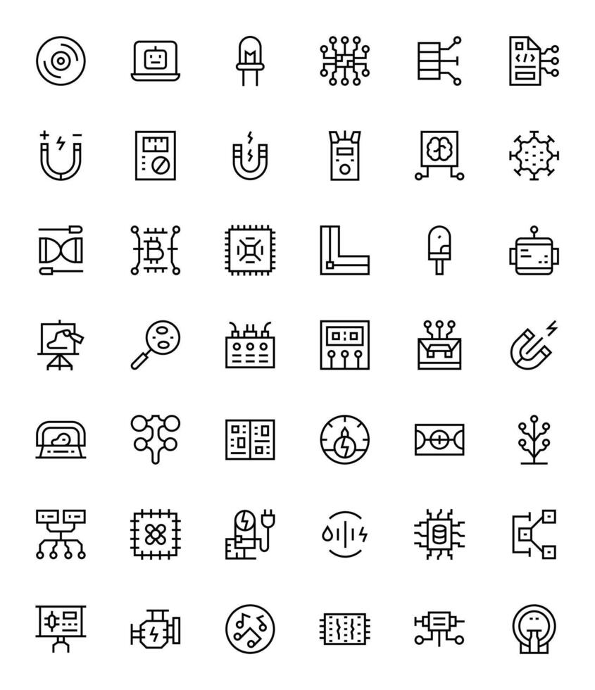 Circuit Scalable Set featuring 42 Detail Enhanced Regular Line High Resolution Icons vector