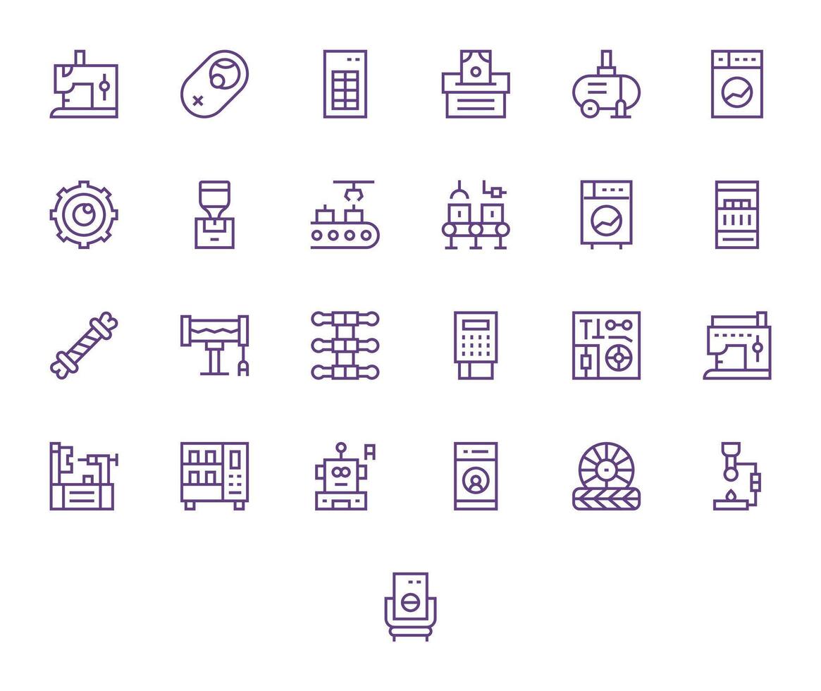 Machine Icon Toolkit featuring 25 Editable 128x128 Regular Line elements vector