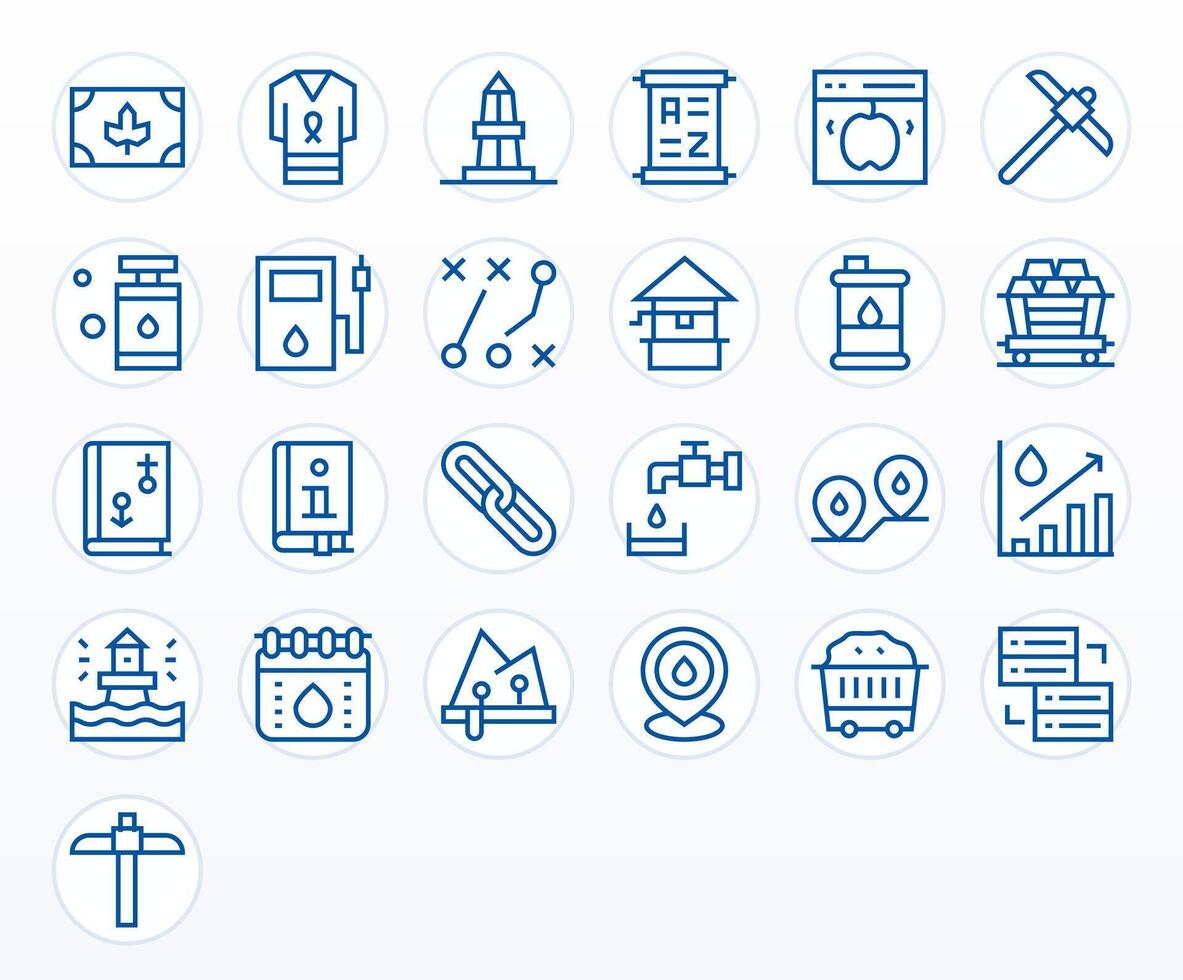 Resource Visual Pack containing 25 Regular Line Grid Fitted Icons vector