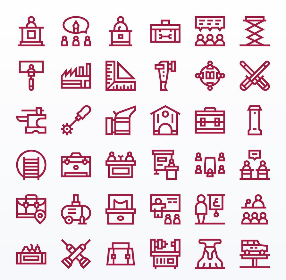 36 Display Perfect Icons themed around Workshop in High Resolution Bold Line format vector