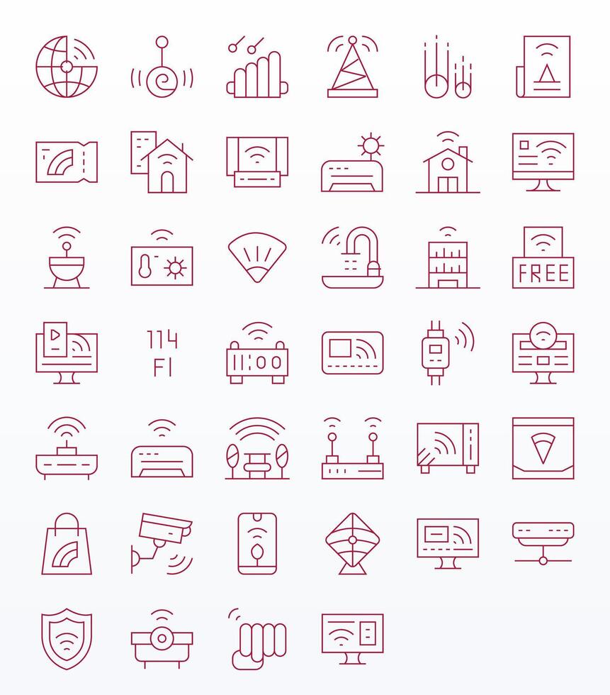 Wifi Icon Set with 40 Thin Line 64x64 Editable Graphics vector
