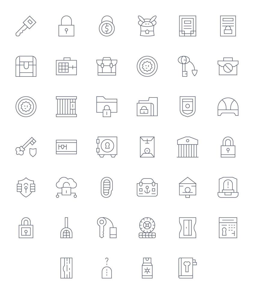 40 Retina Ready Thin Line Icons for Vault with Pixel Optimized precision vector