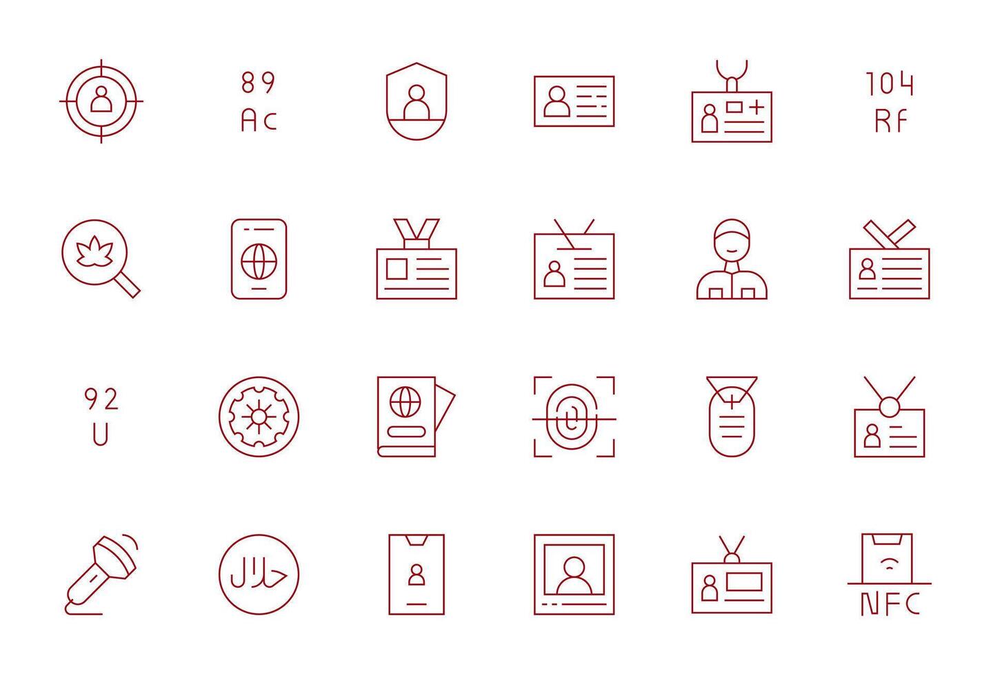 24 Icons for Identification featuring High Resolution PIXEL Perfect Thin Line Graphics vector