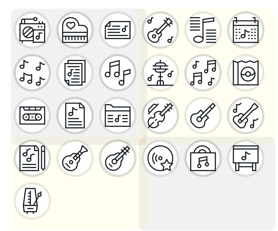 Song Icon Set with 25 Regular Line High Resolution Grid Fitted Graphics vector