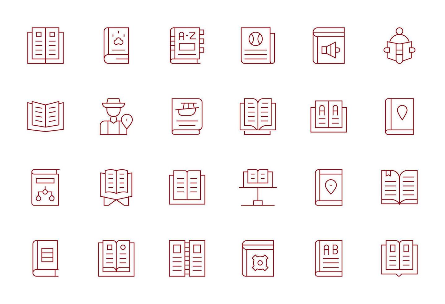 24 Editable Icons themed around Guidebook in High Resolution Thin Line format vector