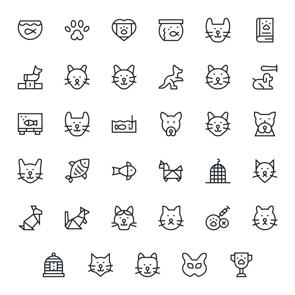 35 64x64 Icons for Pet in Pixel Optimized Regular Line Format vector