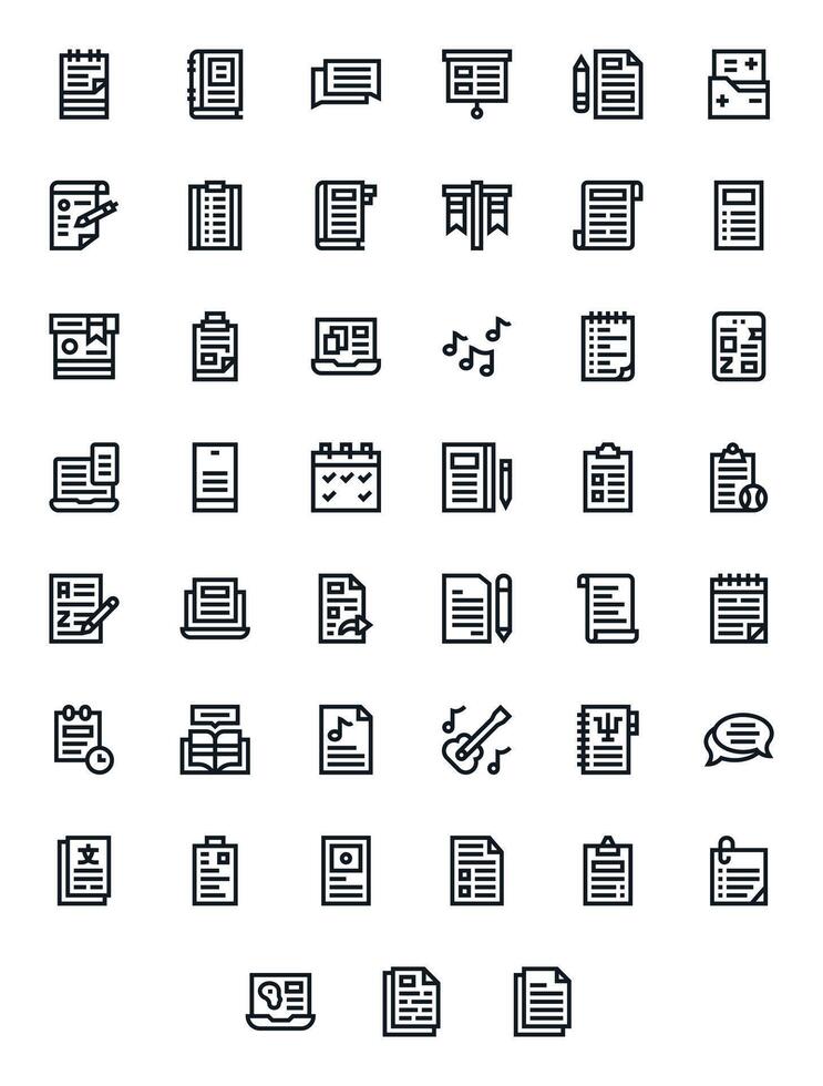 Notes Comprehensive Bundle with 45 Pixel Optimized Bold Line 64x64 Icons vector