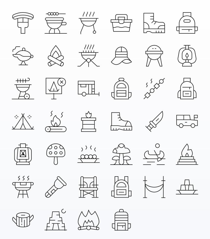 40 Icons for Camping optimized in Pixel Aligned High Resolution Thin Line resolution vector