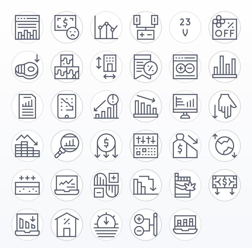 35 Icons for Decrease optimized in Pixel Optimized 64x64 Regular Line resolution vector
