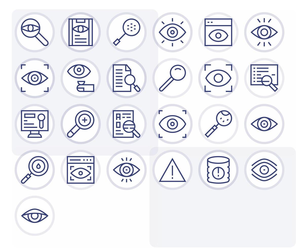 Inspect Professional Set with 25 Regular Line Grid Fitted High Resolution Icons vector