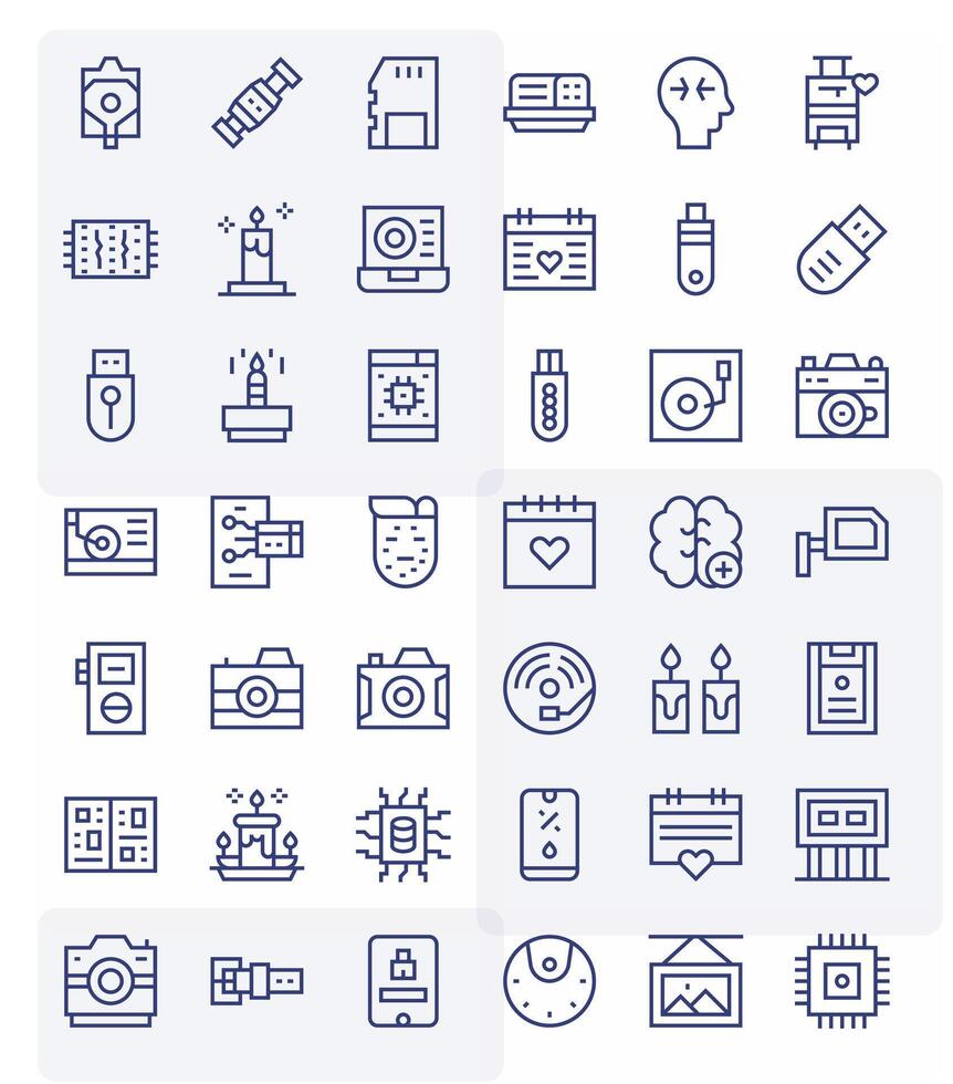 Memory Professional Set with 42 Regular Line Editable Retina Ready Icons vector