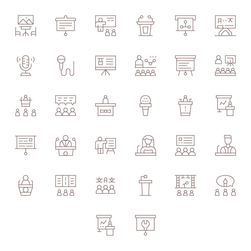Lecture Retina Ready Icon Pack with 32 Thin Line Pixel Optimized Elements vector