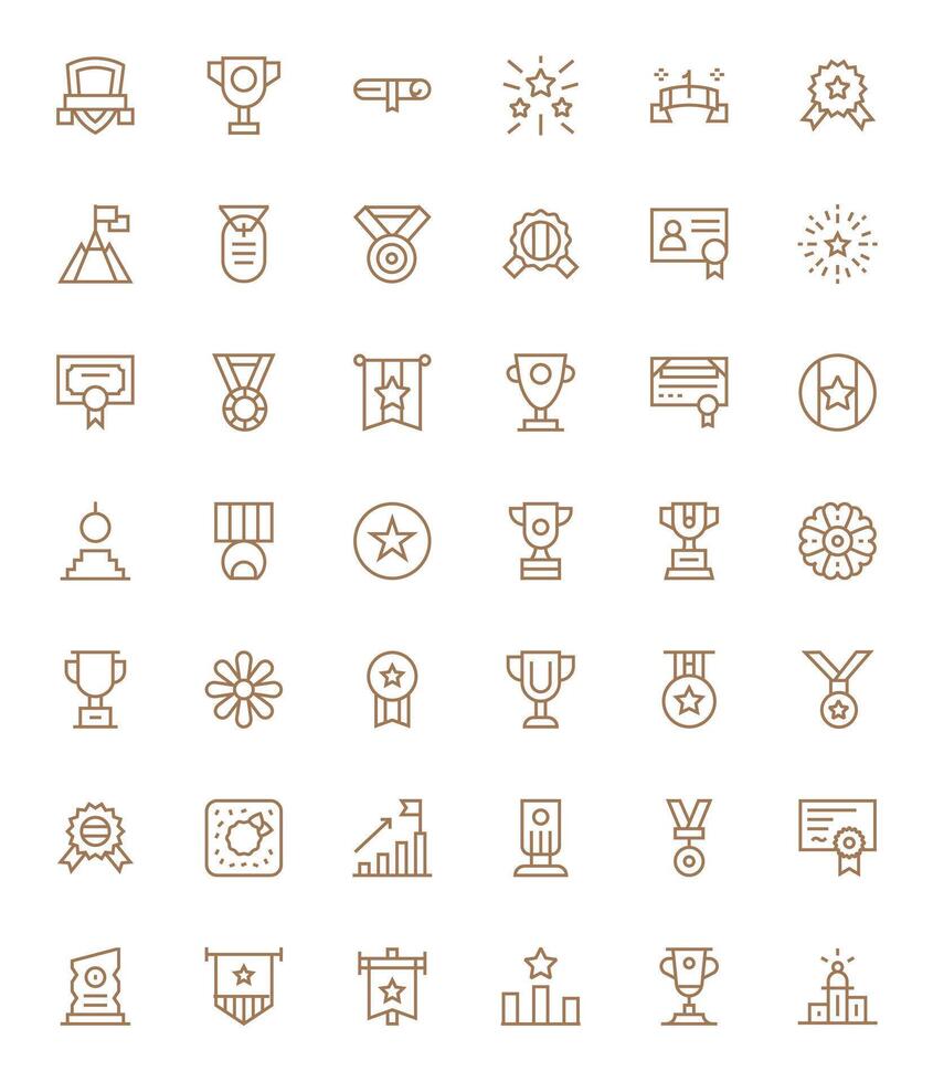 42 Grid Fitted Icons themed around Accomplishment in 128x128 Regular Line format vector