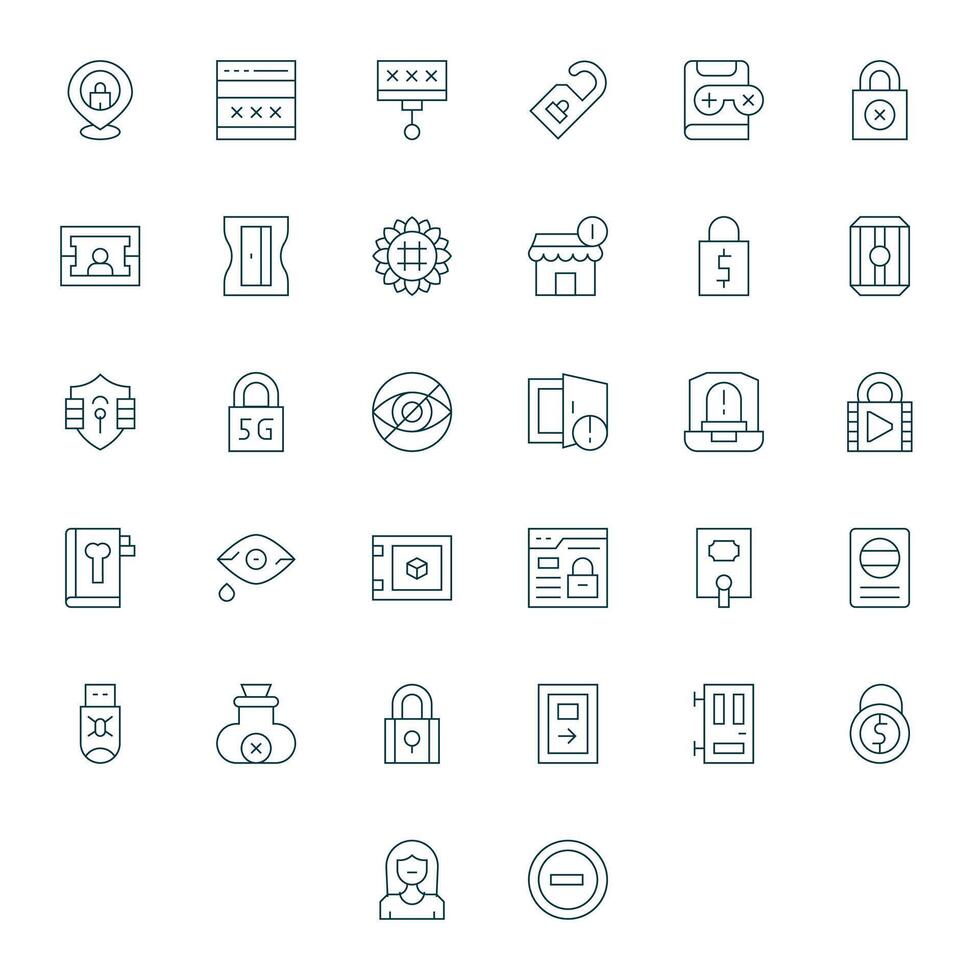 Locked Complete Package with 32 256x256 Thin Line Display Perfect Icons vector