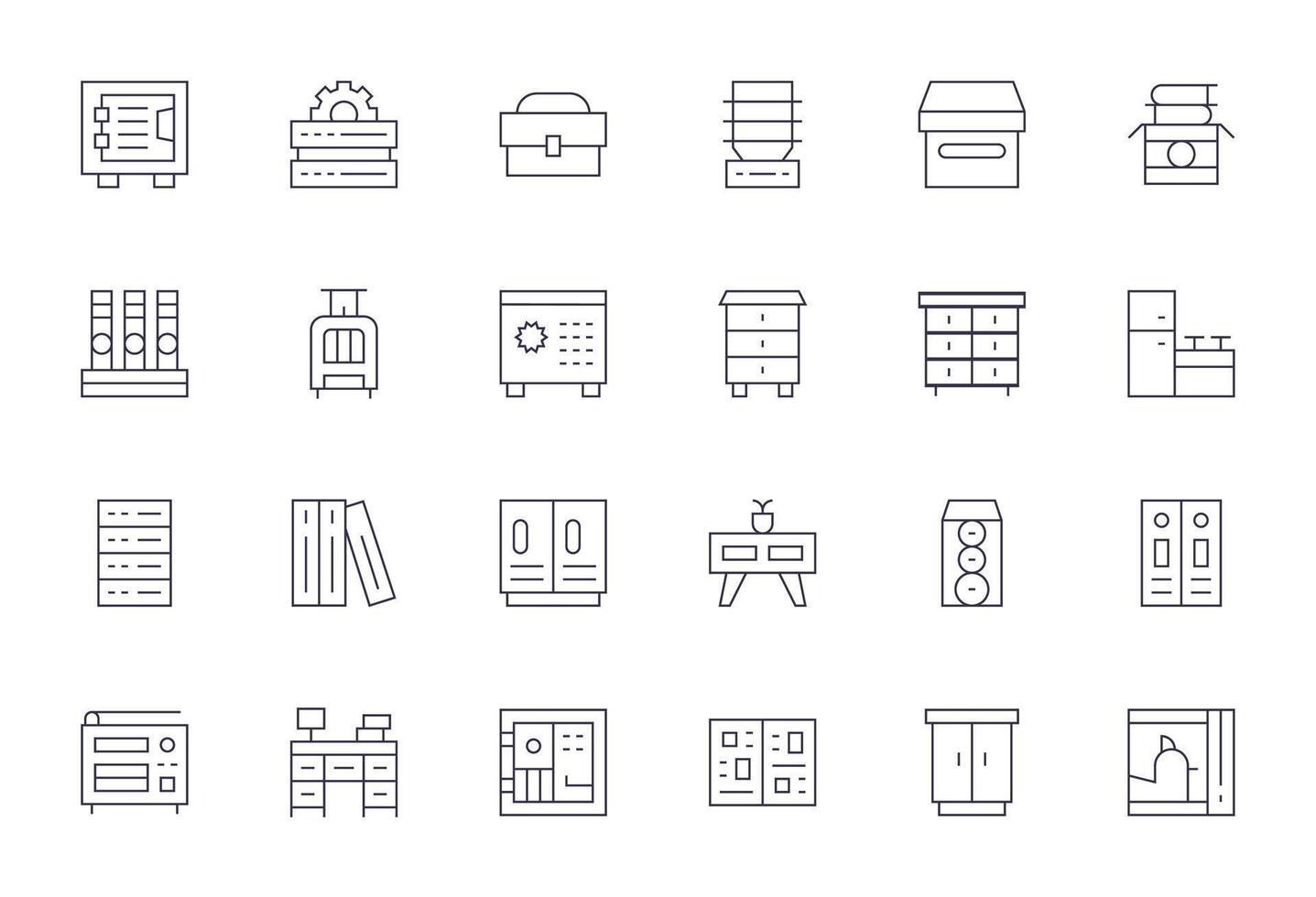 24 Icons for Cabinet featuring High Resolution Pixel Optimized Thin Line Graphics vector