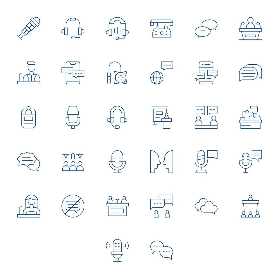 Talk Comprehensive Bundle with 32 PIXEL Perfect Thin Line 64x64 Icons vector