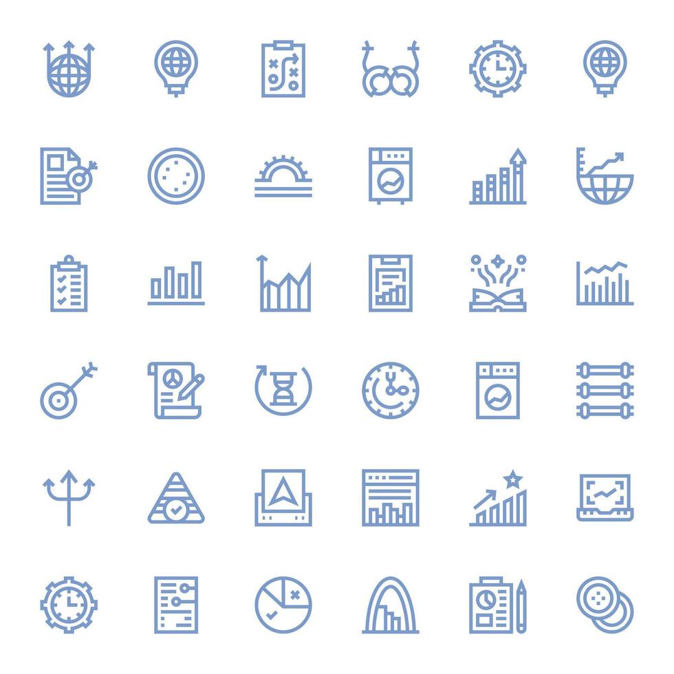 36 High Resolution Icons for Progress in Pixel Optimized Bold Line Format vector